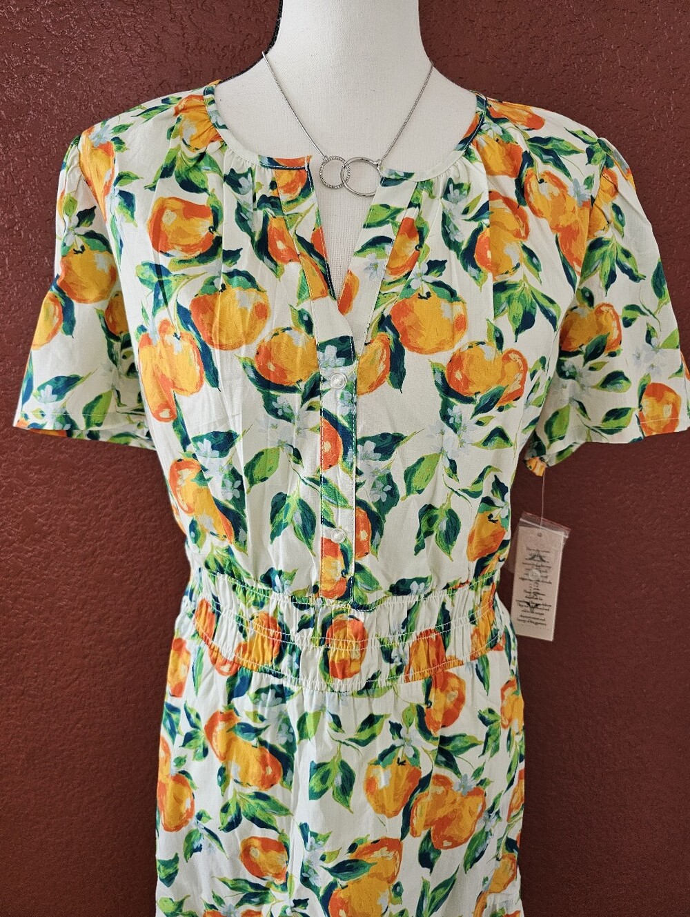 Nanette Lepore White Midi Dress with Orange Floral Print - Picture 3 of 10